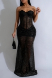 Black Sequins Sleeveless Backless Strapless See-Through Formal Evening Party Prom Bodycon Maxi Dresses