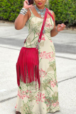 Pink Graphics Print Sleeveless Backless Spaghetti Strap Casual Vacation Loose Maxi Slip Dresses