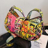 Color Graffiti Letter Print Zipper Casual Crossbody Bags