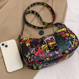 Color Graffiti Letter Print Zipper Casual Crossbody Bags