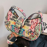 Color Graffiti Letter Print Zipper Casual Crossbody Bags