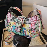 Color Graffiti Letter Print Zipper Casual Crossbody Bags