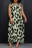 Brown Red Leopard Print Sleeveless O Neck Loose Vacation Casual Maxi Tank Dresses