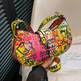 Color Graffiti Letter Print Zipper Casual Crossbody Bags