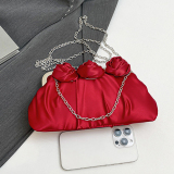 Red 3D Flowers Decor Formal Party Chains Bags