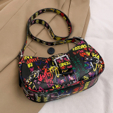 Color Graffiti Letter Print Zipper Casual Crossbody Bags