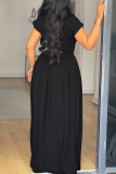 Black Half A Turtleneck Short Sleeve Crop T-shirt And Maxi Skirt Vacation Casual Two Pieces Dress Sets