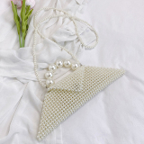 White Pearls Decor Knit Single Handbag Crossbody Beach Shoulder Bag