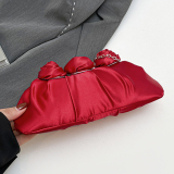 Red 3D Flowers Decor Formal Party Chains Bags