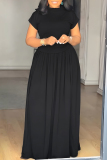 Black Half A Turtleneck Short Sleeve Crop T-shirt And Maxi Skirt Vacation Casual Two Pieces Dress Sets