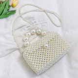 Pearls Hollow Pearl Decor Weave Bag Small Chanel Style Handheld Beach Bag