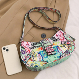 Color Graffiti Letter Print Zipper Casual Crossbody Bags