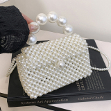 Pearls Hollow Pearl Decor Weave Bag Small Chanel Style Handheld Beach Bag