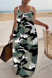 Yellow Graphics Print Sleeveless Backless Floor Length Casual Outing Straight Loose Floral Maxi Slip Dress