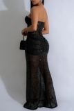 Black Sequins Sleeveless Backless Strapless See-Through Formal Evening Party Prom Bodycon Maxi Dresses