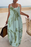 Yellow Graphics Print Sleeveless Backless Floor Length Casual Outing Straight Loose Floral Maxi Slip Dress