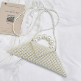 White Pearls Decor Knit Single Handbag Crossbody Beach Shoulder Bag