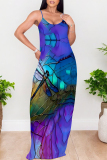 White Butterfly Floral Print Sleeveless O Neck Casual Vacation Baggy Loose Sundress Maxi Slip Dresses