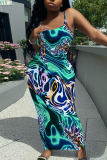 Dark Grey Graphics Print Backless Spaghetti Strap Bodycorn Vacation Bodycon Maxi Slip Dresses