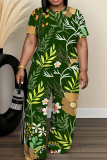 Purple Floral Print O Neck Short Sleeve T-shirt And Wide Leg Pants Vacation Casual Two Pieces Trouser Sets