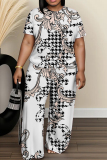 Green Floral Print O Neck Short Sleeve Oversize T-shirt And Wide Leg Pants Two Pieces Trouser Set