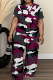 Grey Graphics Print O Neck Short Sleeve Oversize T-shirt And Wide Leg Pants Two Pieces Trouser Set