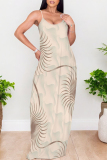 Blue Geometric Print Sleeveless O Neck Casual Vacation Baggy Loose Sundress Maxi Slip Dresses