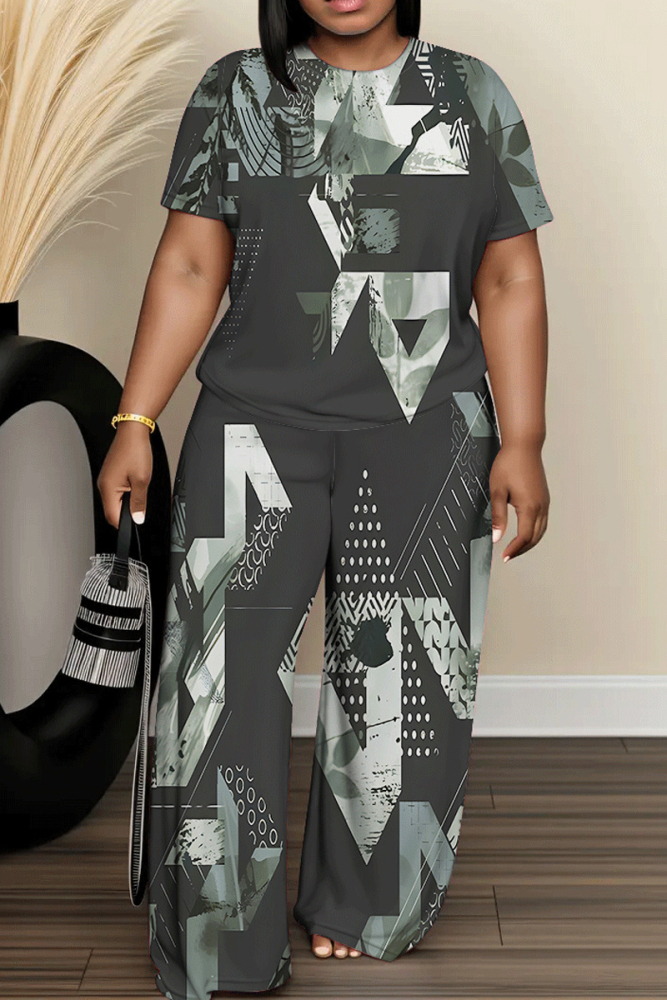 Printed T-Shirts Bodycon Wide Leg Pants Outfits Set