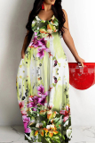 White Butterfly Floral Print Sleeveless O Neck Casual Vacation Baggy Loose Sundress Maxi Slip Dresses