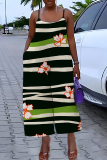 Army Green Graphics Print Backless Sleeveless Spaghetti Strap Casual Vacation Wide Leg Cami Jumpsuits