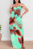 Blue Floral Print Sleeveless O Neck Casual Vacation Baggy Loose Sundress Maxi Slip Dresses
