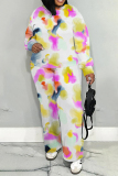 Purple Graphics Print O Neck Long Sleeve Sweatshirt And Pants Sportwear Casual Two Pieces Tracksuit Sweatpants Set
