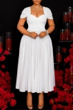 Red Pile Up Sleeves Square Neck Formal Evening Party Prom Wedding Plus Size Ruched Pleated Maxi Dresses