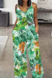 Black Print Sleeveless Backless Spaghetti Strap Casual Vacation Wide Leg Cami Jumpsuits