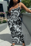Dark Grey Graphics Print Backless Spaghetti Strap Bodycorn Vacation Bodycon Maxi Slip Dresses