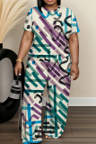 Purple Floral Print O Neck Short Sleeve T-shirt And Wide Leg Pants Vacation Casual Two Pieces Trouser Sets