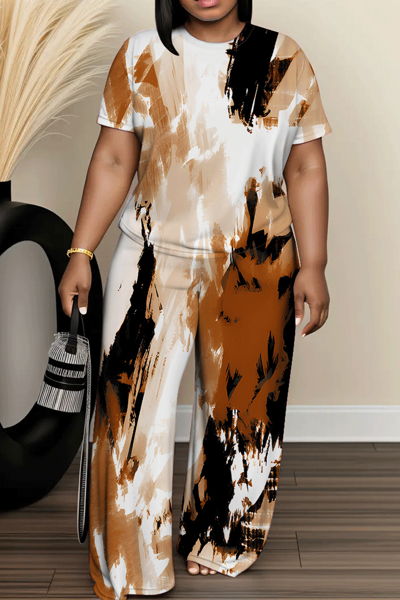 Printed Surplice Top and Wide Leg Pants Set