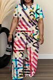 Purple Floral Print O Neck Short Sleeve T-shirt And Wide Leg Pants Vacation Casual Two Pieces Trouser Sets