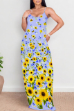 White Butterfly Floral Print Sleeveless O Neck Casual Vacation Baggy Loose Sundress Maxi Slip Dresses