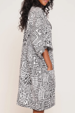 Red Graphics Print Cardigan Collar 3/4 Sleeve Pocket Vacation Casual Longline Cardigan Coats