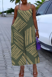 Army Green Graphics Print Backless Sleeveless Spaghetti Strap Casual Vacation Wide Leg Cami Jumpsuits