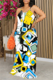 Black Yellow Graffiti Print Sleeveless O Neck Casual Vacation Baggy Loose Sundress Maxi Slip Dresses