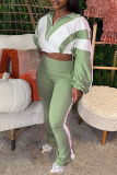 Apricot Zipper Collar Long Sleeve Crop Jackets And Sweatpants Casual Sportswear Two Pieces Jogger Sets