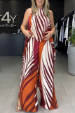 Multicolor Striped Print O Neck Sleeveless Lace Up Irregular Tops And Wide Leg Pants Vacation Casual Two Pieces Trouser Sets