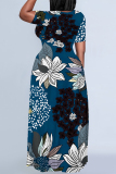Stripe Graffiti Print O Neck Short Sleeve Pocket Loose Floor Length Casual Plus Size Maxi T-shirt Dresses