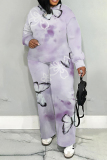Purple Graphics Print O Neck Long Sleeve Sweatshirt And Pants Sportwear Casual Two Pieces Tracksuit Sweatpants Set