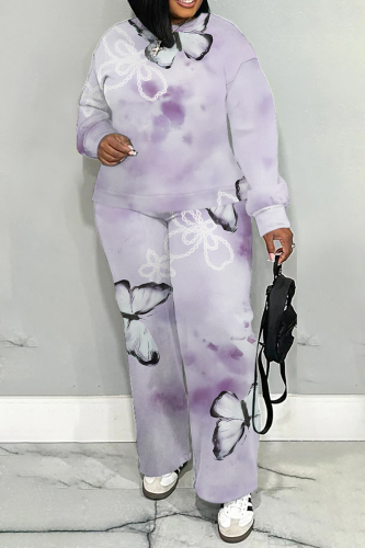 Purple Graphics Print O Neck Long Sleeve Sweatshirt And Pants Sportwear Casual Two Pieces Tracksuit Sweatpants Set
