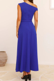 Red Sleeveless Oblique Collar Lace Up Formal Evening Party Prom Maxi Dresses