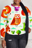 Multicolor Cartoon Print Round Neck Long Sleeve Casual Plus Size Sweatshirts Tops