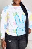 White Purple Cartoon Print Round Neck Long Sleeve Casual Sweatshirts Tops